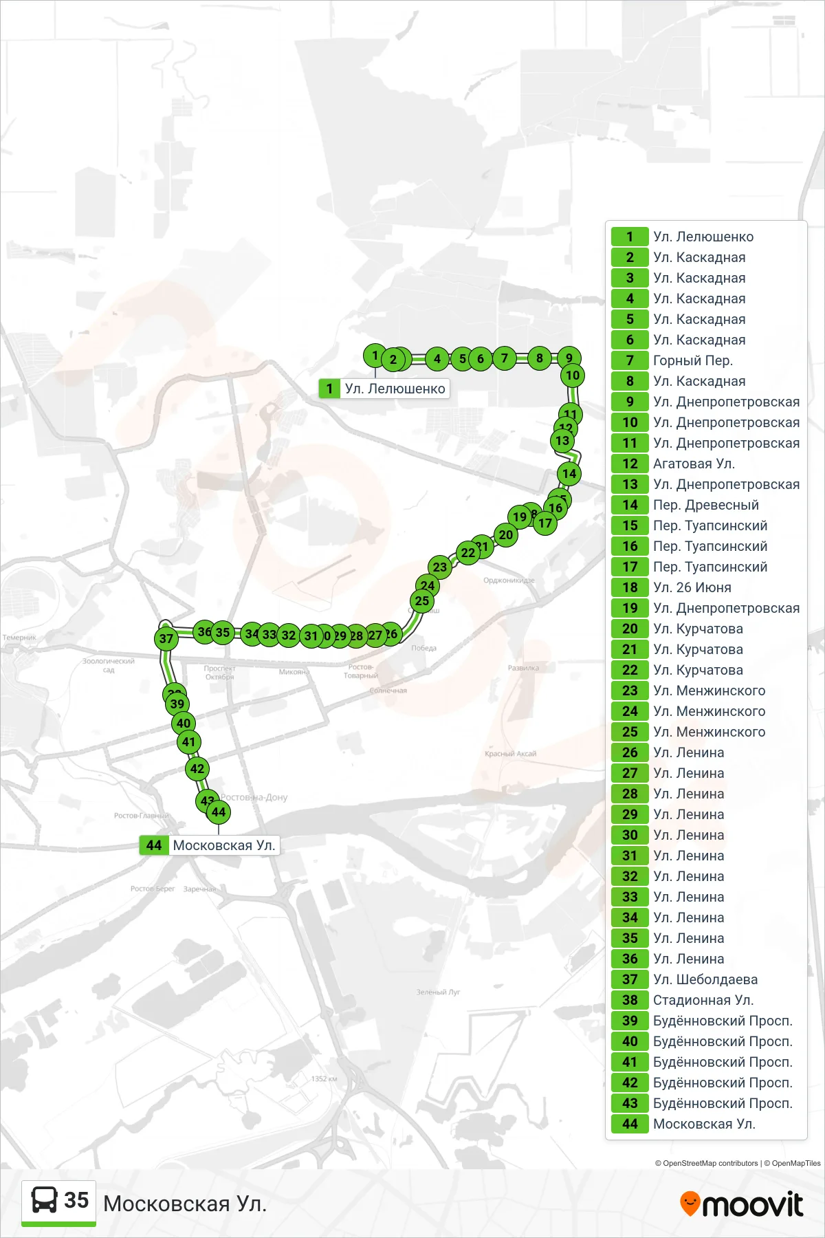 35 bus Line (Moscow Street) route and stops on a map
