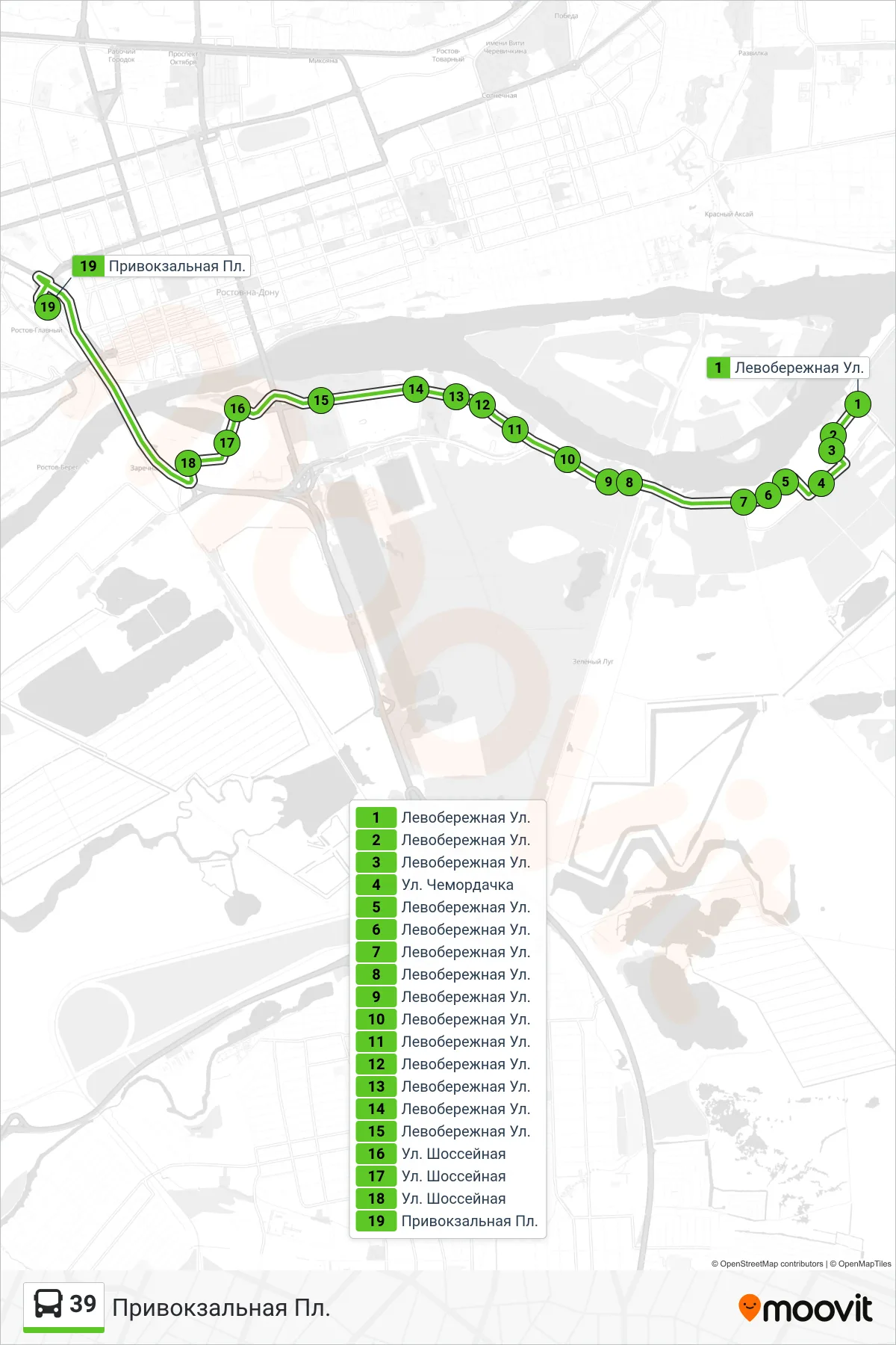 39 bus Line (Station Square) route and stops on a map