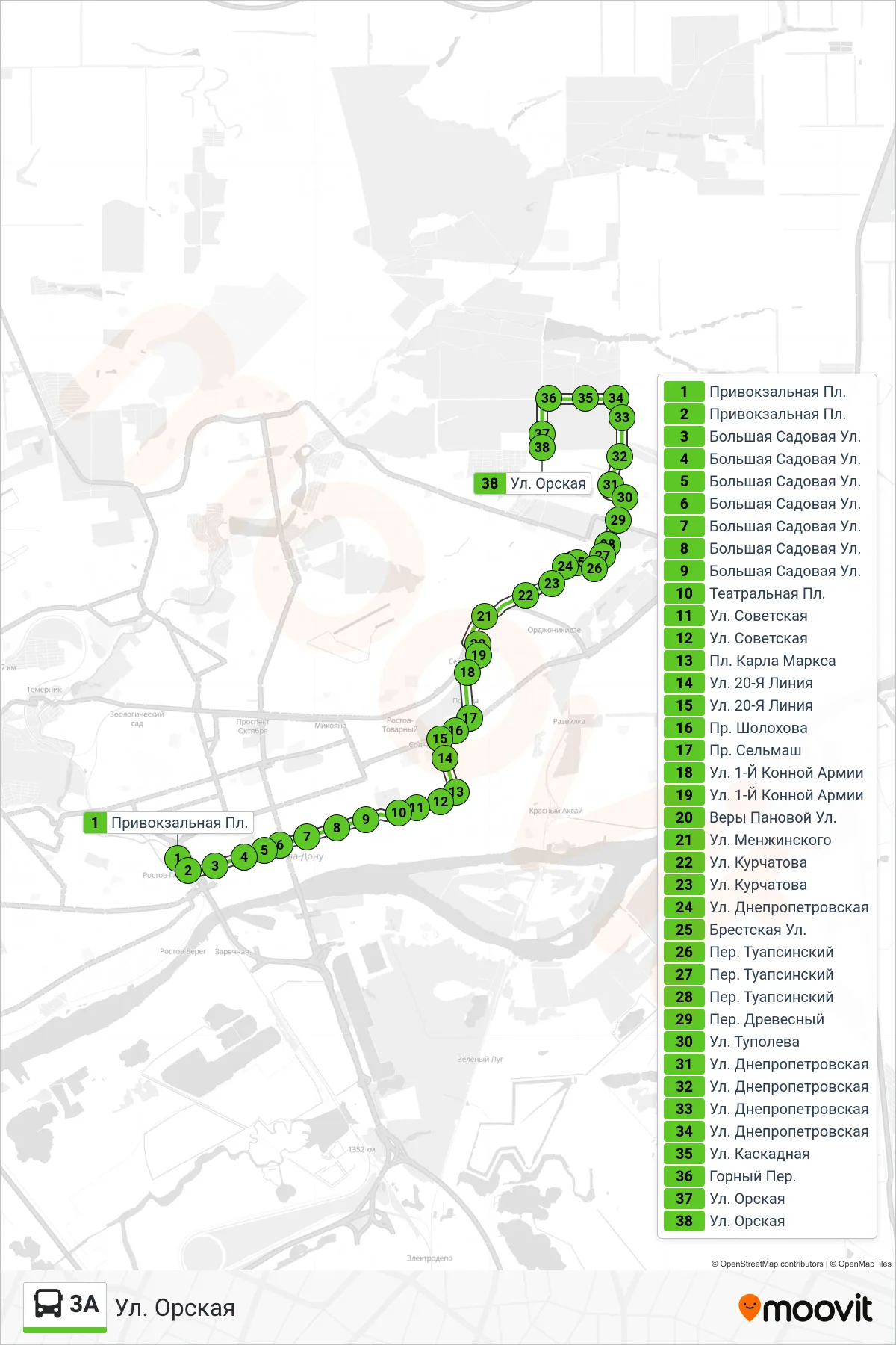3A bus Line (Orskaya St.) route and stops on a map