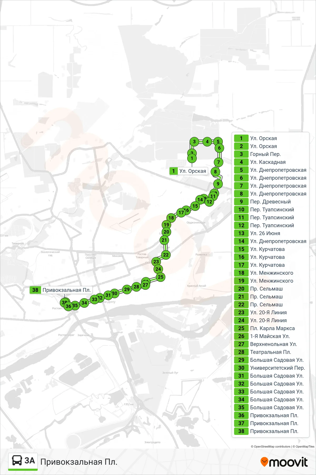 3A bus Line (Station Square) route and stops on a map