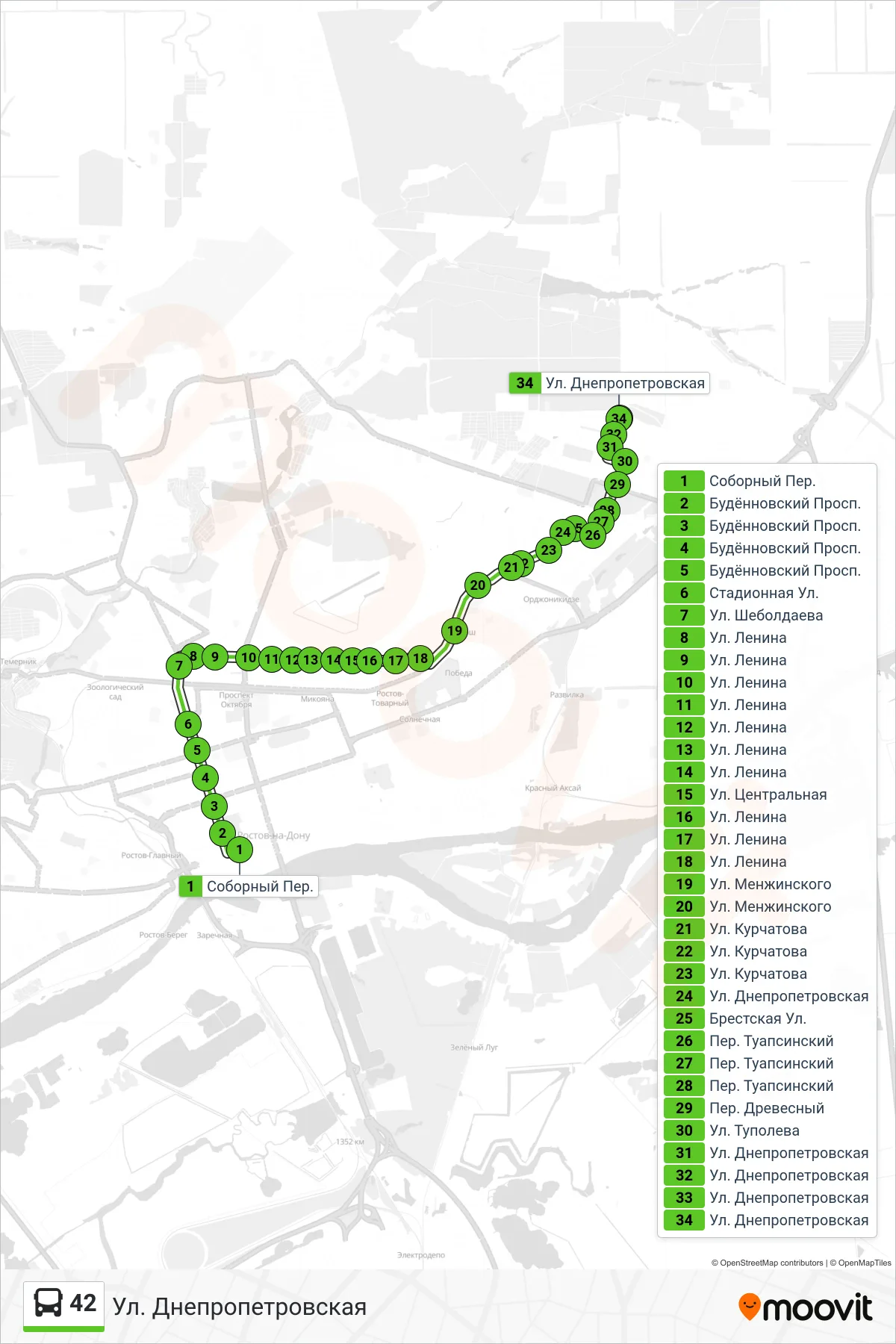 42 bus Line (Dnepropetrovskaya Street) route and stops on a map