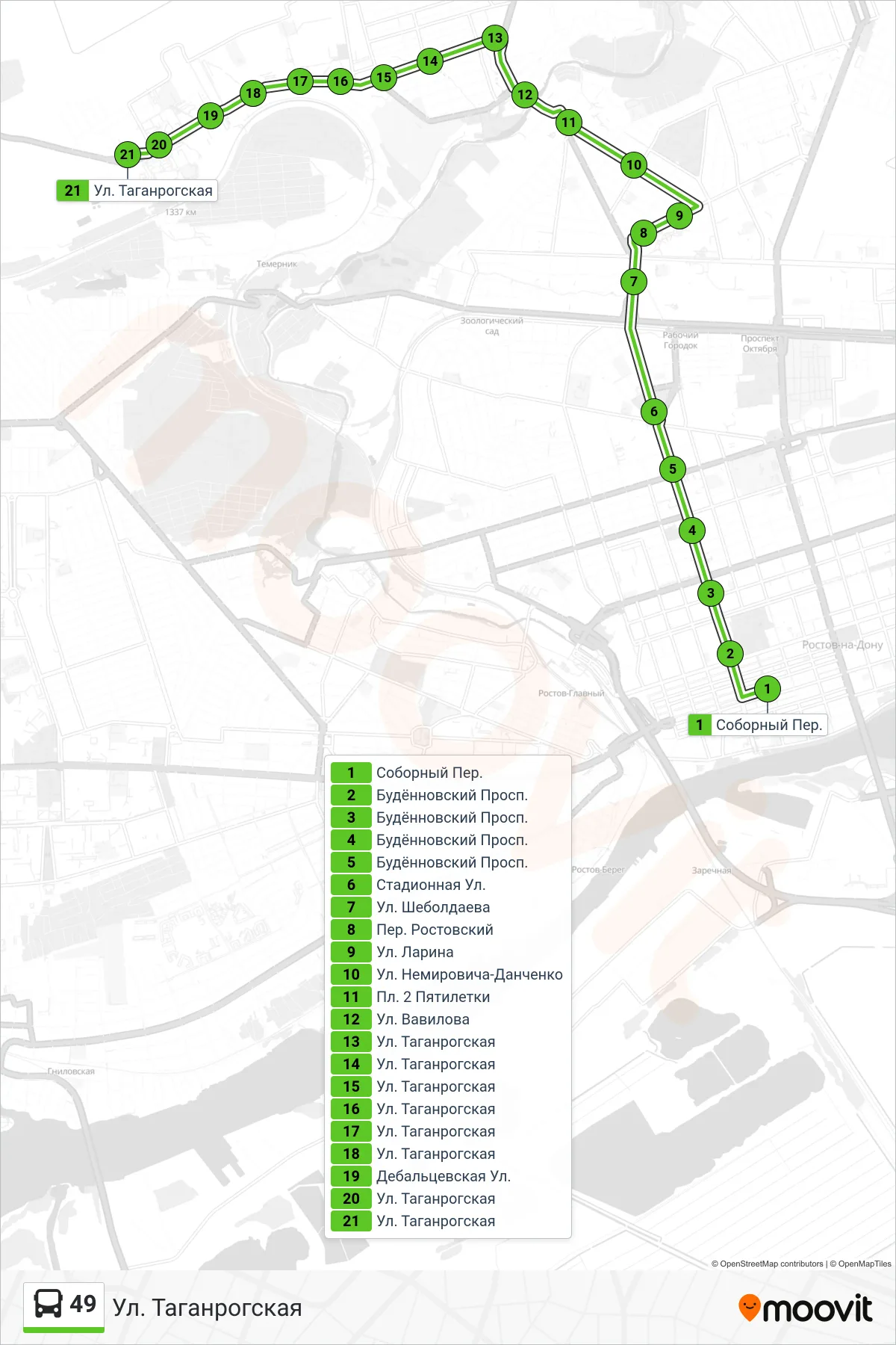 49 bus Line (Taganrog Street) route and stops on a map