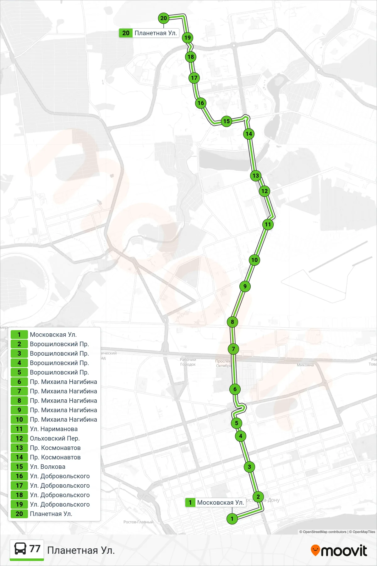 77 bus Line (Planetnaya Street) route and stops on a map