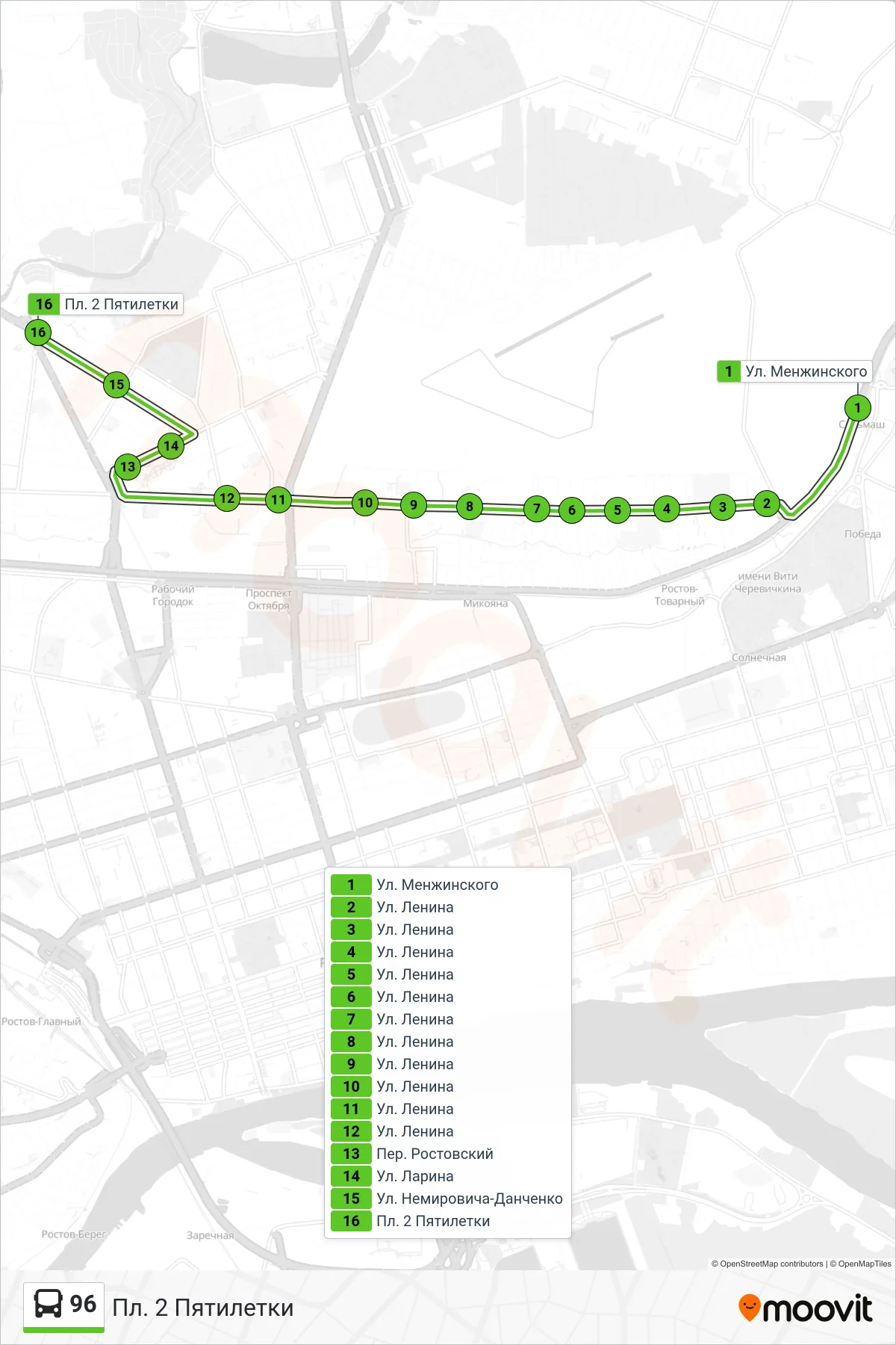 96 bus Line (2nd Five-Year Plan Square) route and stops on a map