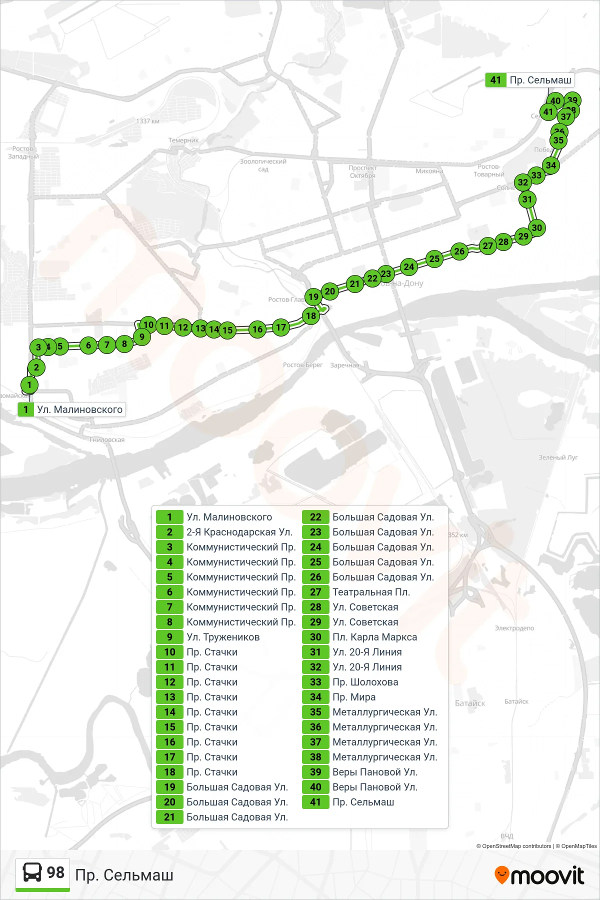 98 bus Line (Selmash Ave.) route and stops on a map