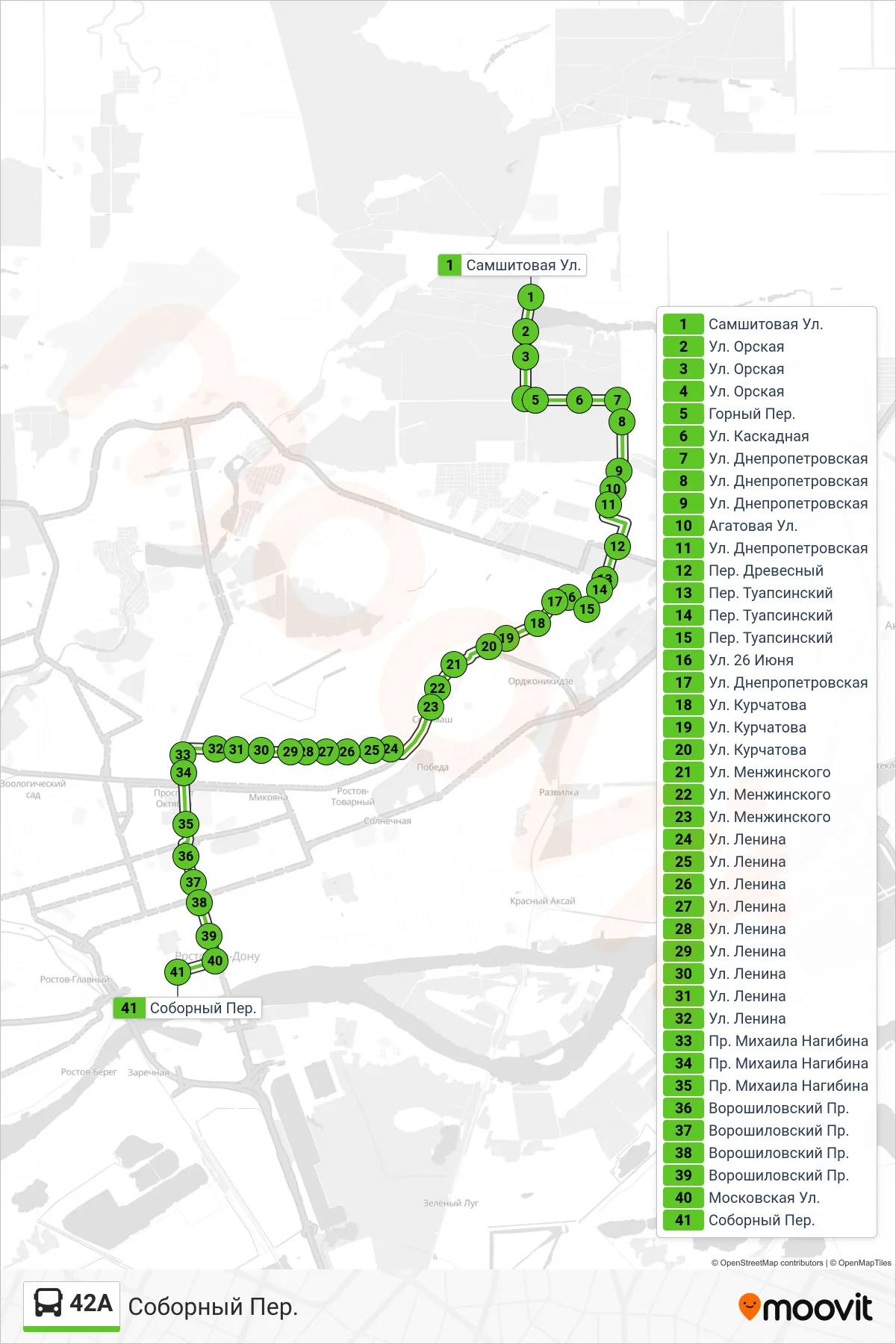 42A bus Line (Cathedral Lane) route and stops on a map