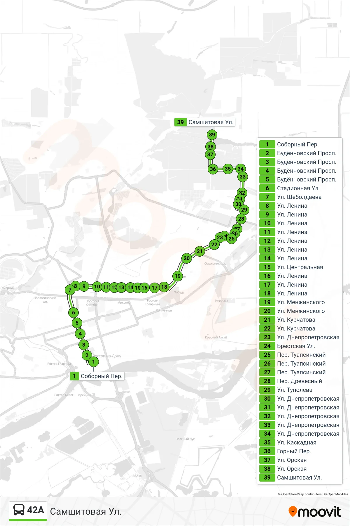 42A bus Line (Samshitovaya St) route and stops on a map
