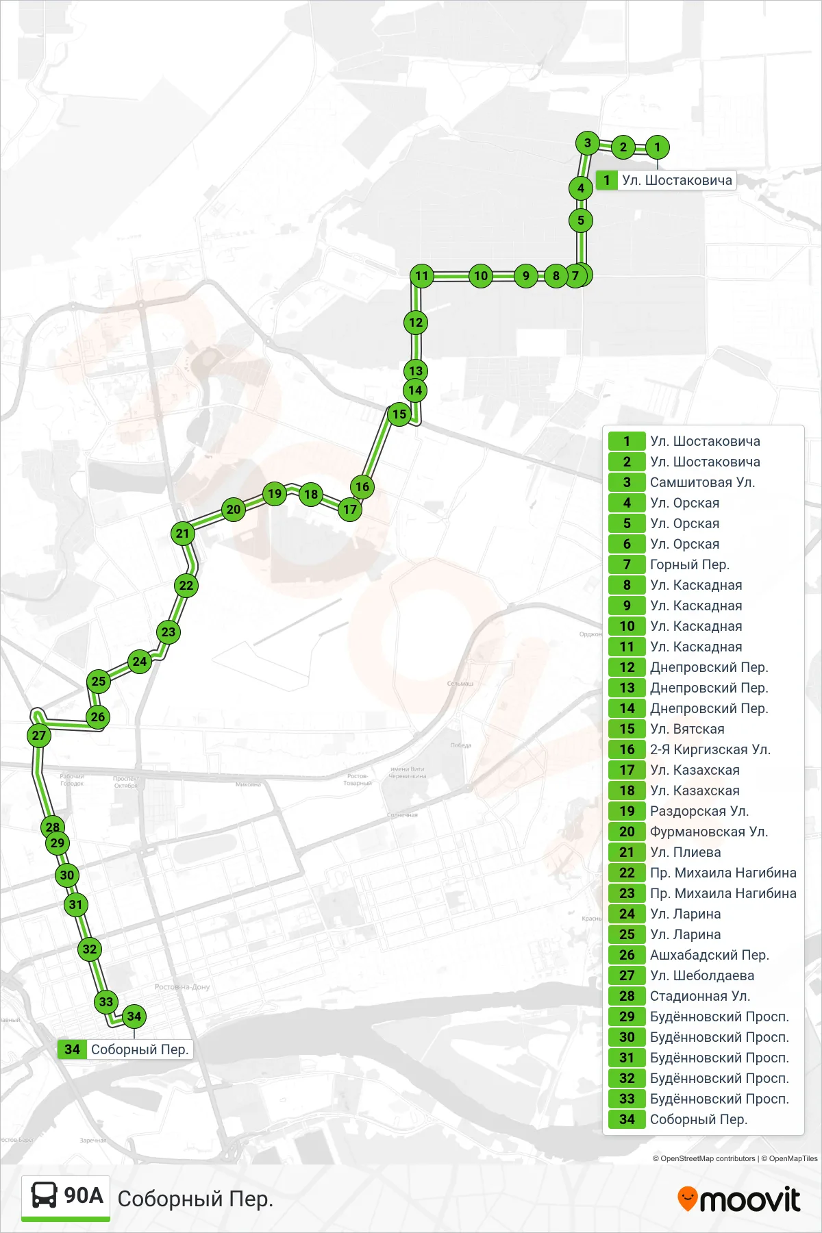 90A bus Line (Cathedral Lane) route and stops on a map