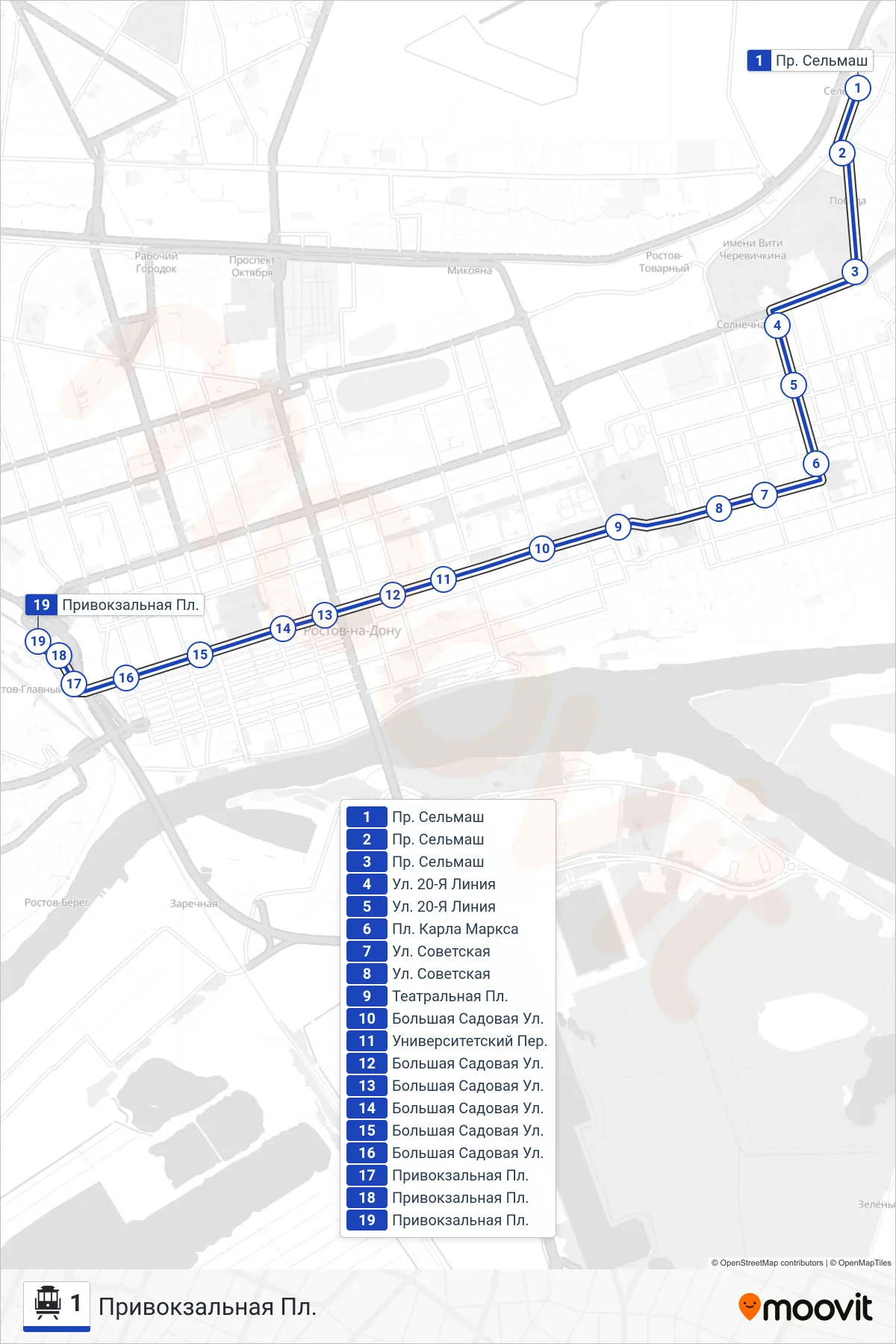 1 cable car Line (Station Square) route and stops on a map