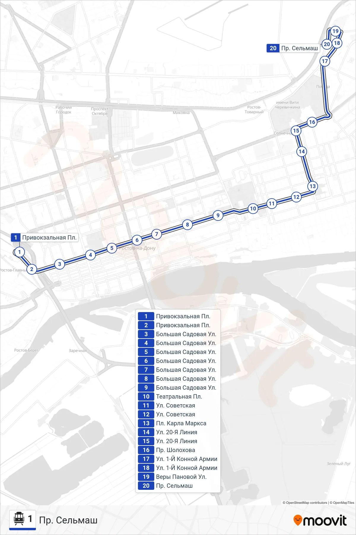 1 cable car Line (Selmash Ave.) route and stops on a map