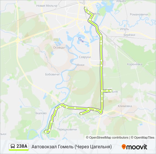 Автобус 238А: карта маршрута