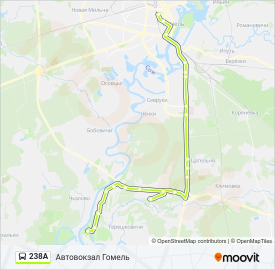 Автобус 238А: карта маршрута
