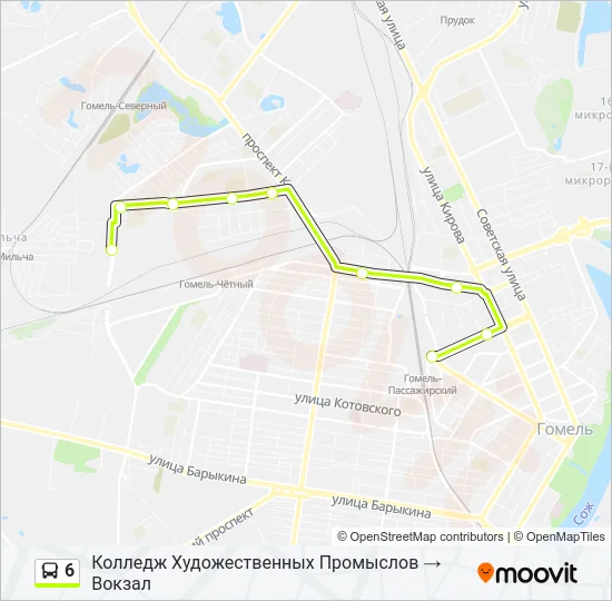 Автобус 6: карта маршрута