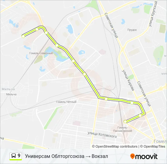 Автобус 9: карта маршрута