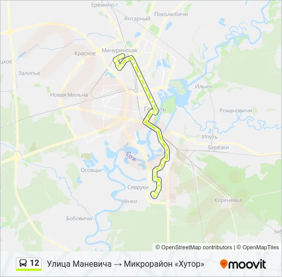 Автобус 12: карта маршрута