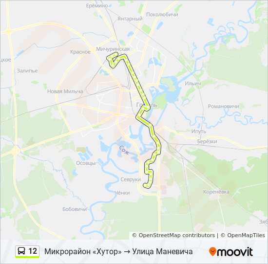 Расписание автобусов гомель 12 маршрут по остановкам начало маневича