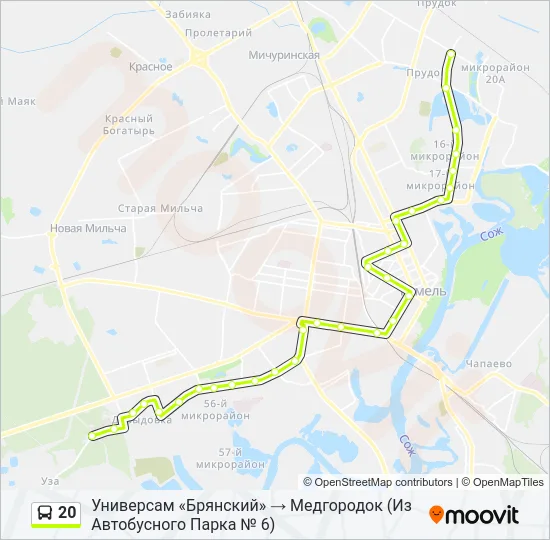 Автобус 20: карта маршрута