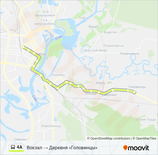 Автобус 4А: карта маршрута