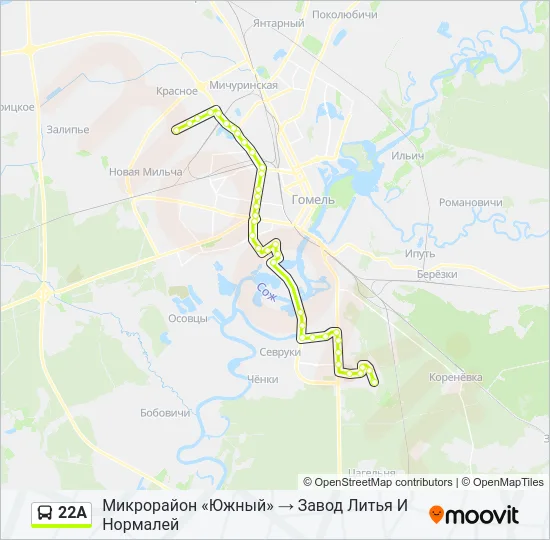 Автобус 22А: карта маршрута