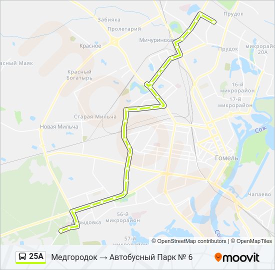 Автобус 25А: карта маршрута