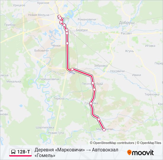 Автобус 128-Т: карта маршрута