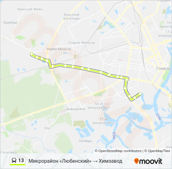 Автобус 13: карта маршрута