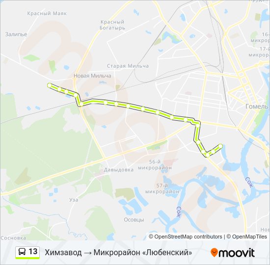 Автобус 13: карта маршрута