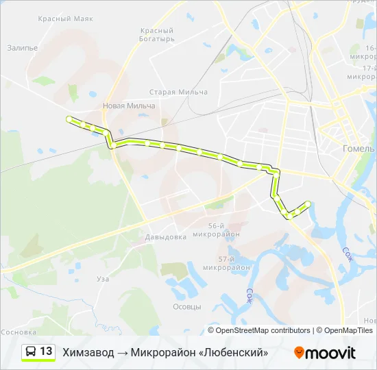 Автобус 13: карта маршрута