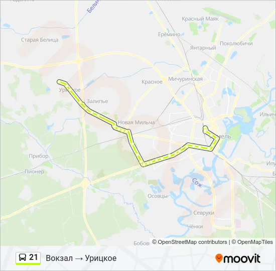 Автобус 21: карта маршрута