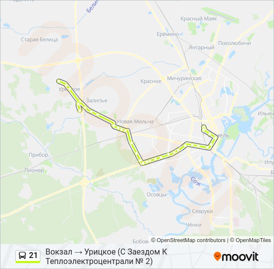 Автобус 21: карта маршрута