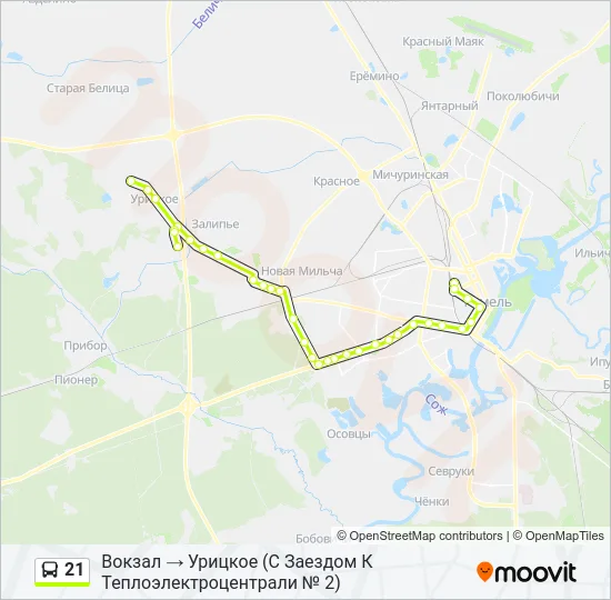 Автобус 21: карта маршрута