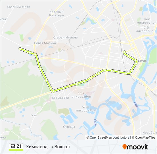 Автобус 21: карта маршрута
