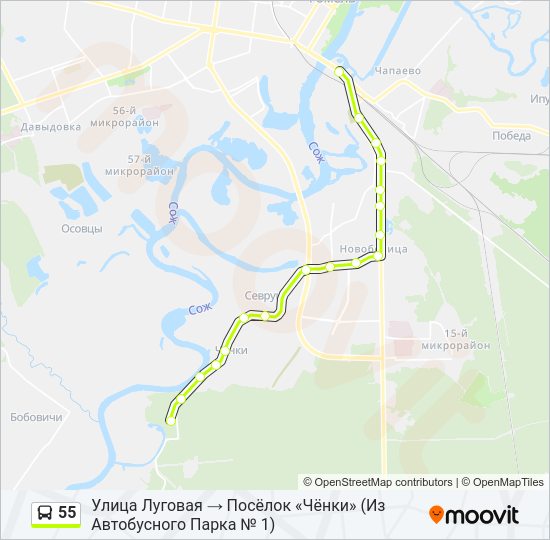 Автобус 55: карта маршрута