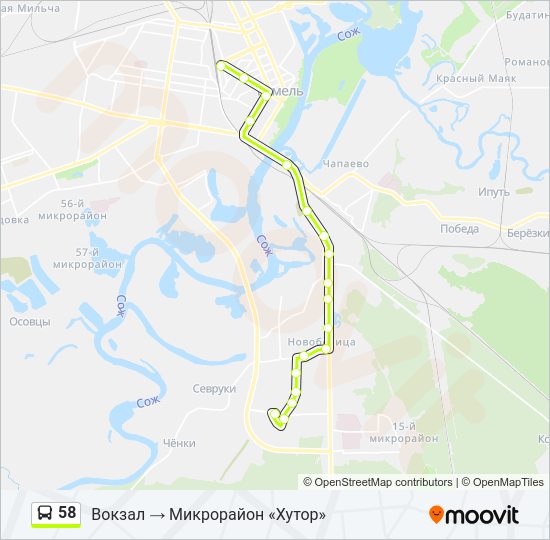 Автобус 58: карта маршрута