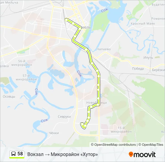 Автобус 58: карта маршрута