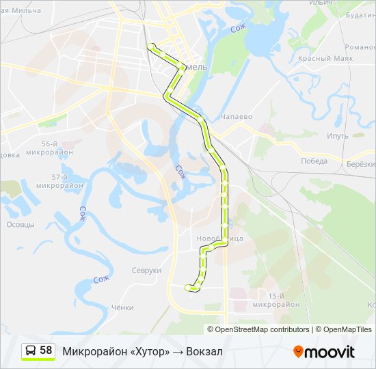 Автобус 58: карта маршрута