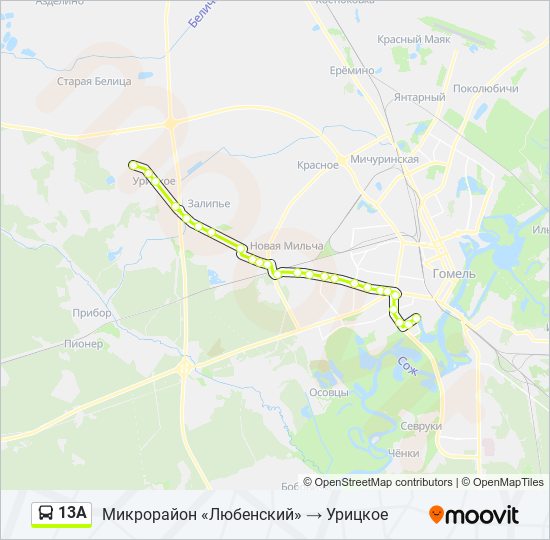 13А bus Line Map