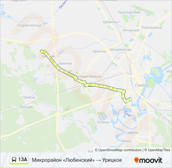 Автобус 13А: карта маршрута