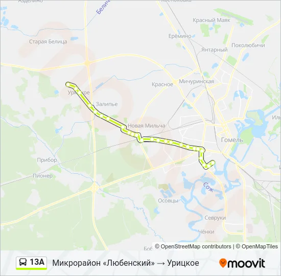 Автобус 13А: карта маршрута