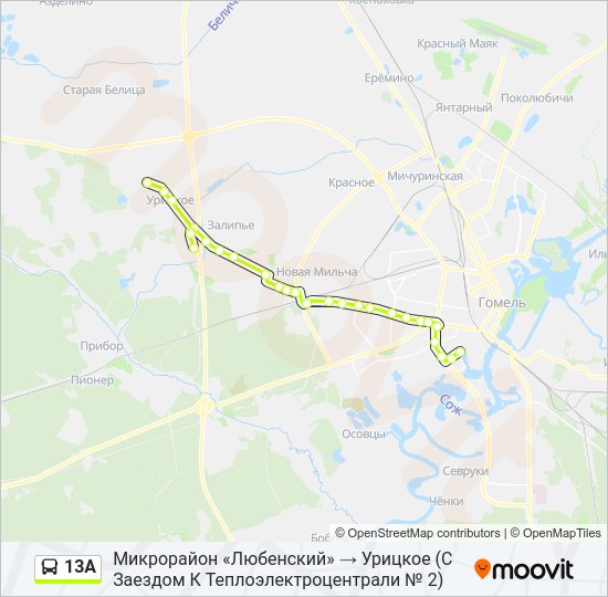 Автобус 13А: карта маршрута