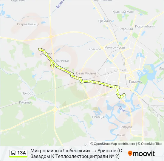 Автобус 13А: карта маршрута
