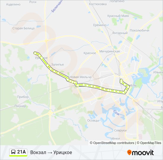 Автобус 21А: карта маршрута