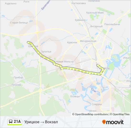 Автобус 21А: карта маршрута