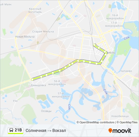 Автобус 21В: карта маршрута