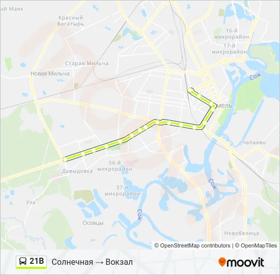 Автобус 21В: карта маршрута