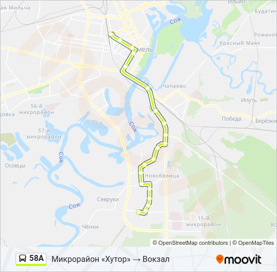 Автобус 58А: карта маршрута