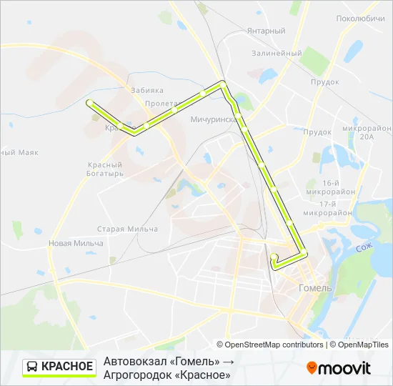 Автобус КРАСНОЕ: карта маршрута