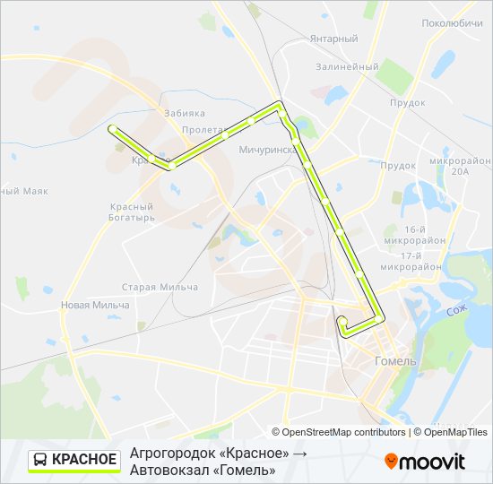Автобус КРАСНОЕ: карта маршрута