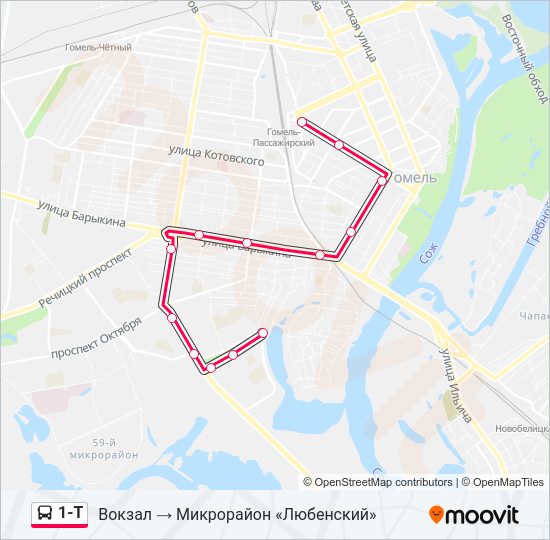 Автобус 1-Т: карта маршрута