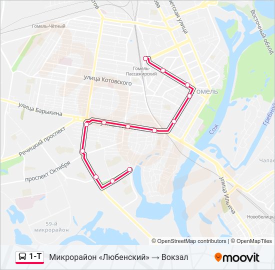 Автобус 1-Т: карта маршрута